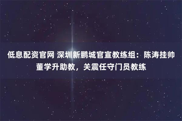 低息配资官网 深圳新鹏城官宣教练组：陈涛挂帅董学升助教，关震任守门员教练